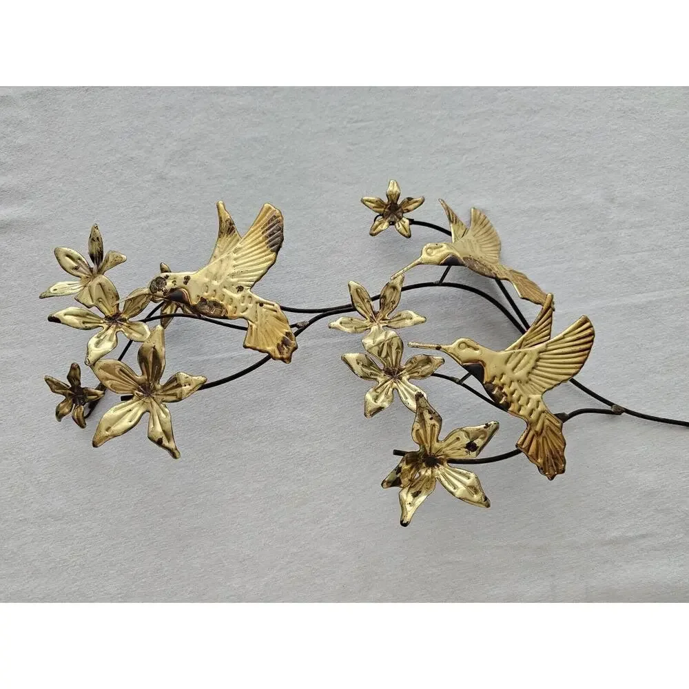 Vintage Homco Metal Wall Decor Hummingbirds Flowers Brass MCM Home Interiors Set